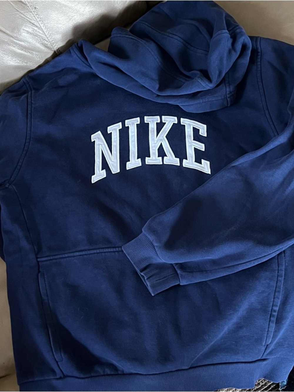 Nike Navy Blue Hoodie with White Logo - Kids Sweatshirt